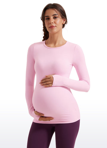 CRZ YOGA Women Butterluxe Long Sleeve Maternity Crewneck Pregnancy Top Pink Peony