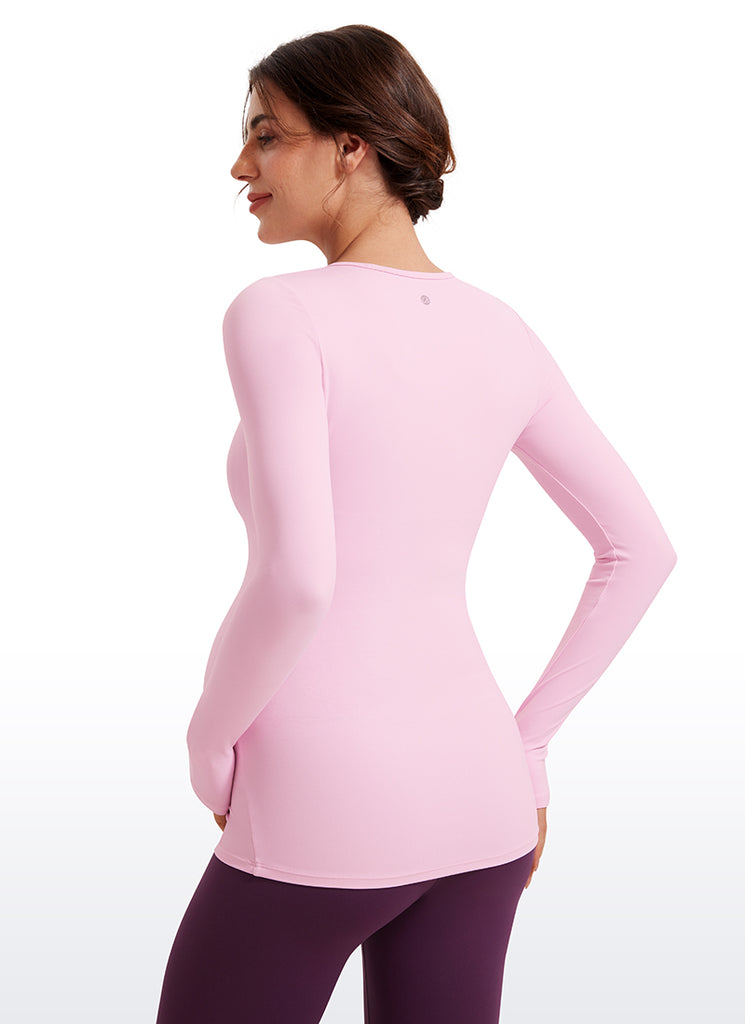 CRZ YOGA Women Butterluxe Long Sleeve Maternity Crewneck Pregnancy Top Pink Peony