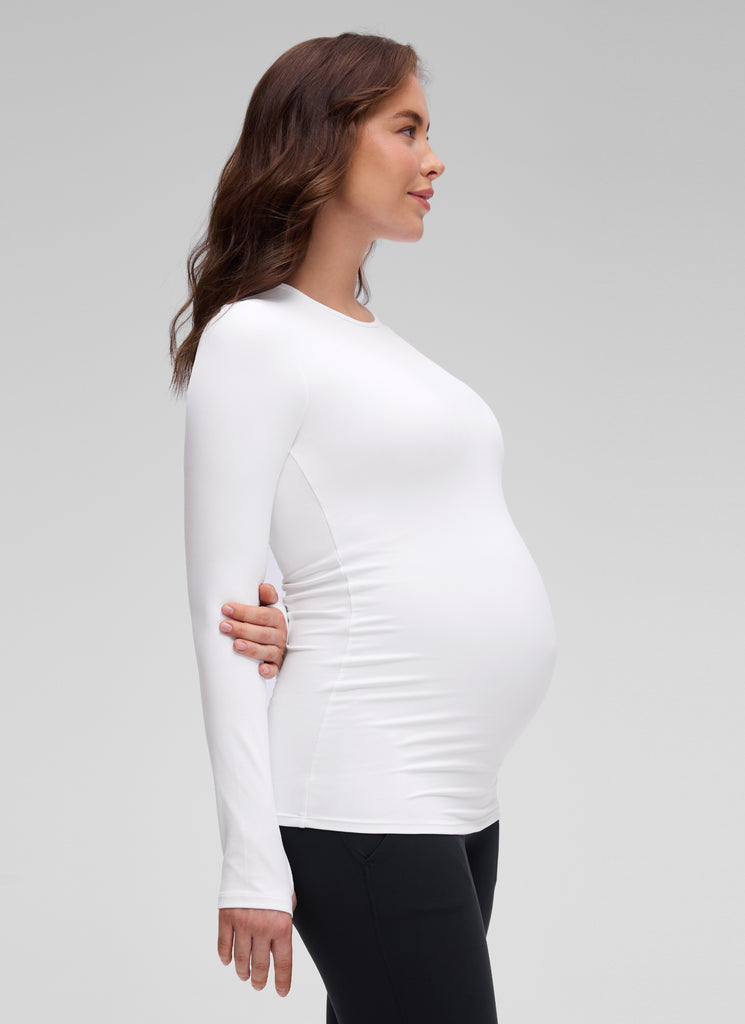 CRZ YOGA Women Butterluxe Long Sleeve Maternity Crewneck Pregnancy Top Black