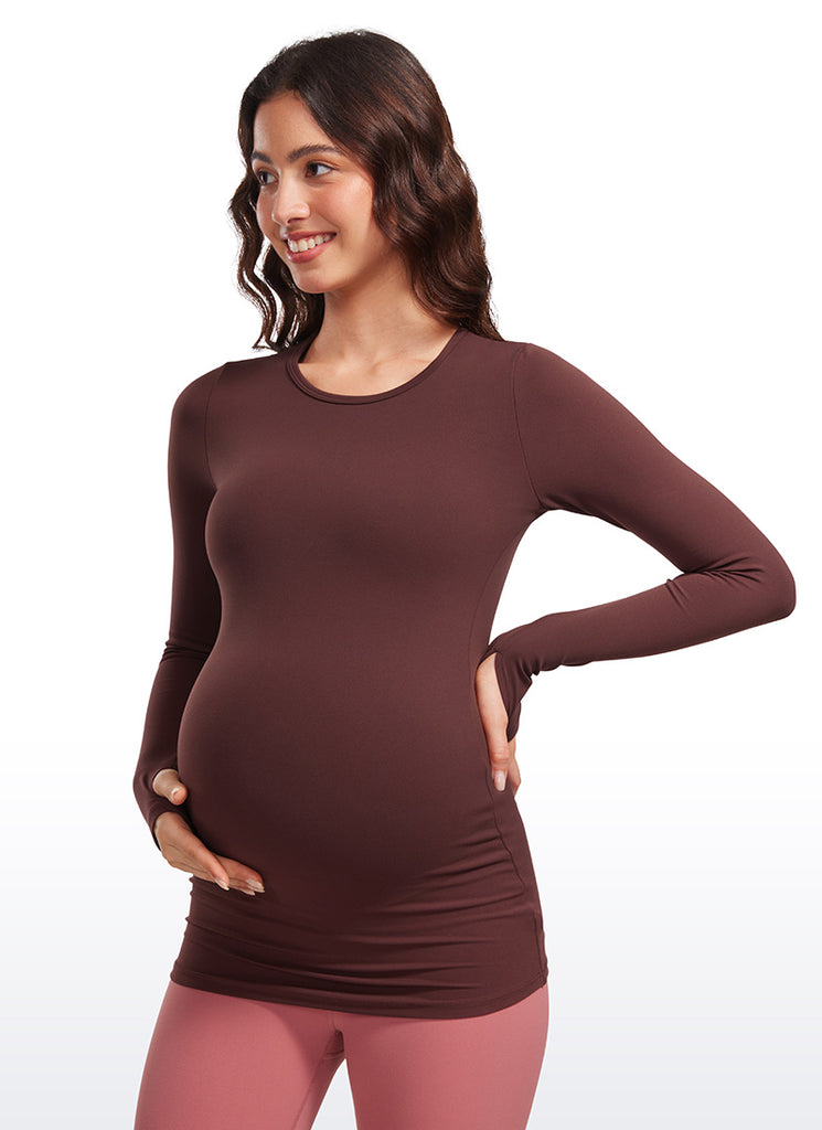 CRZ YOGA Women Butterluxe Long Sleeve Maternity Crewneck Pregnancy Top Black
