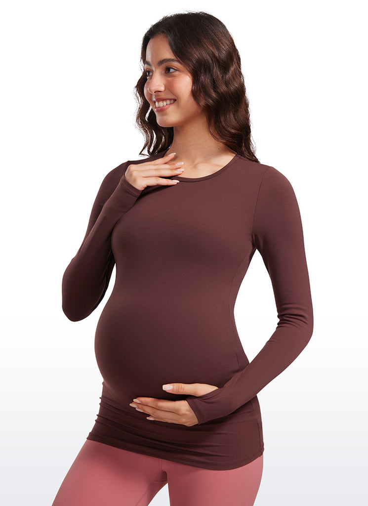 CRZ YOGA Women Butterluxe Long Sleeve Maternity Crewneck Pregnancy Top White