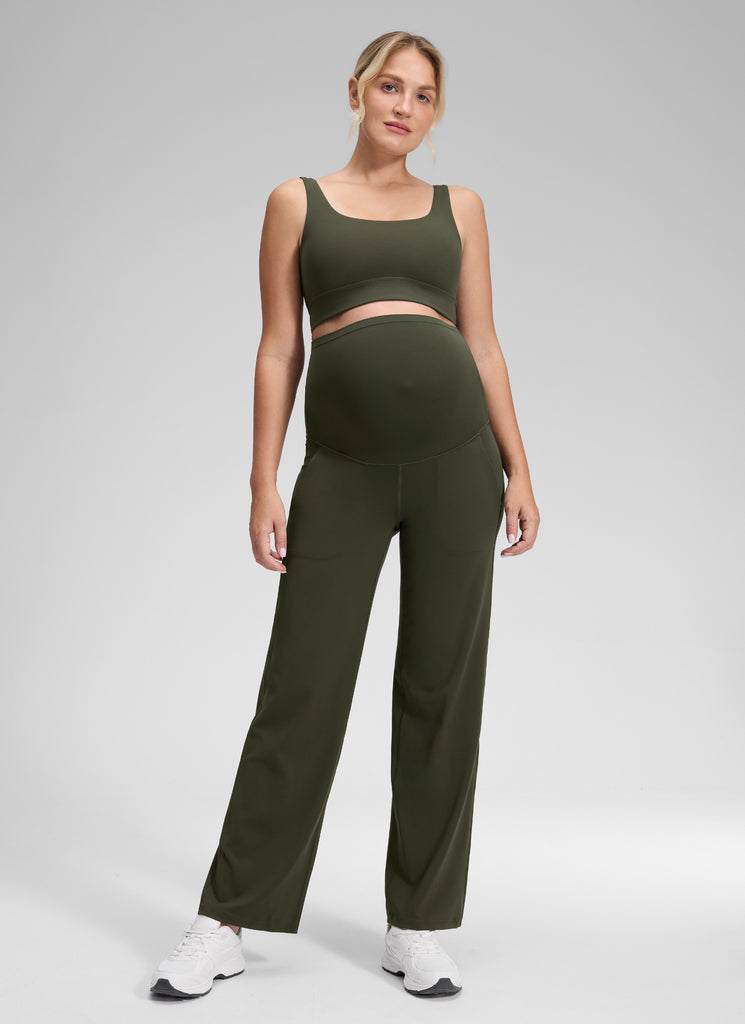 CRZ YOGA Women Butterluxe Maternity Wide Leg Pants with Pockets 31.5" Black