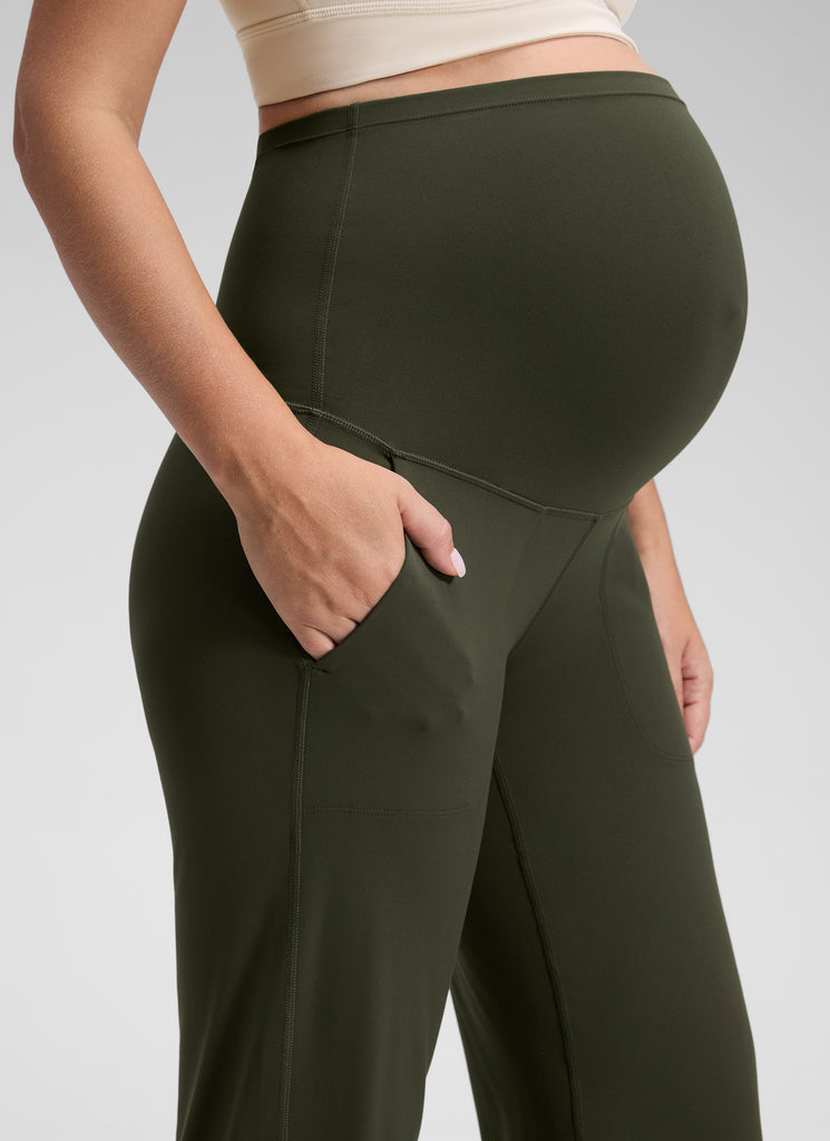 CRZ YOGA Women Butterluxe Maternity Wide Leg Pants with Pockets 31.5" Olive Green