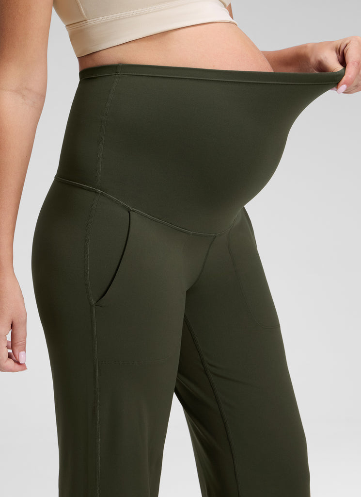 CRZ YOGA Women Butterluxe Maternity Wide Leg Pants with Pockets 31.5" Olive Green