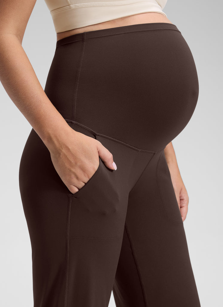 CRZ YOGA Women Butterluxe Maternity Wide Leg Pants with Pockets 31.5" Hot Fudge Brown
