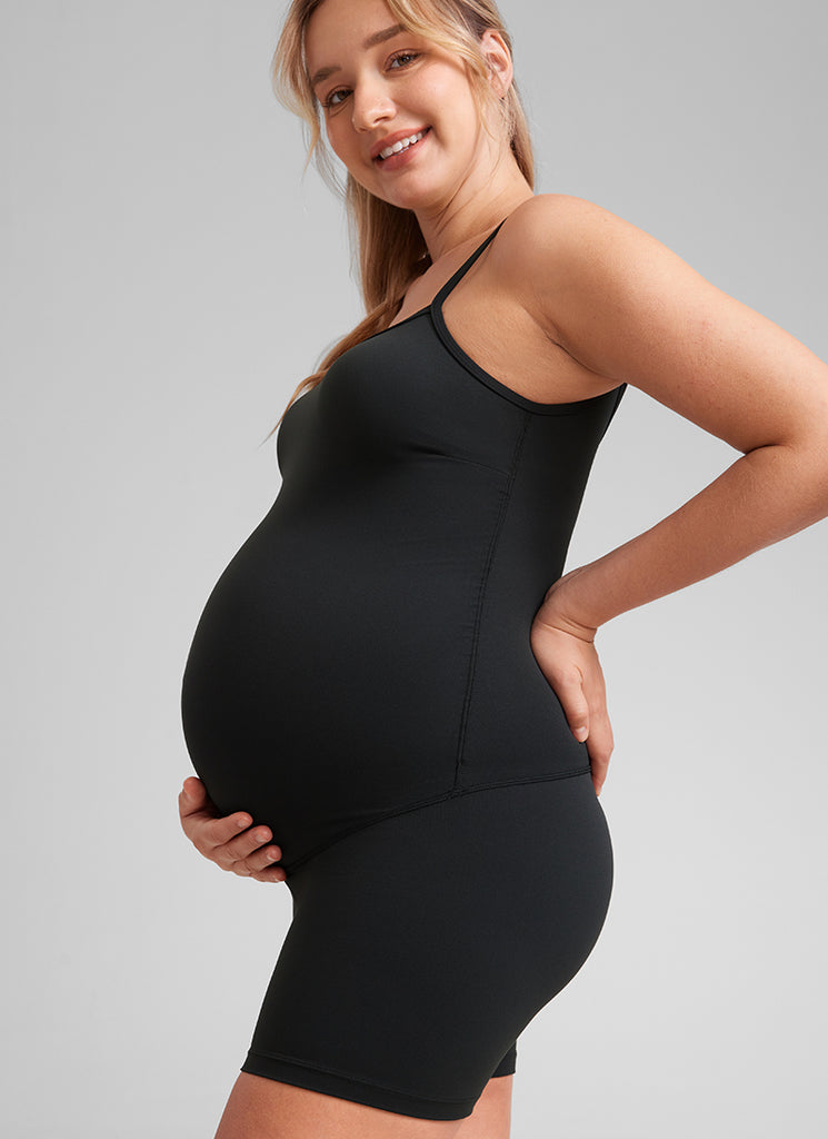 CRZ YOGA Women's Maternity Yoga Tight Fit Romper Shorts Bodysuits Black