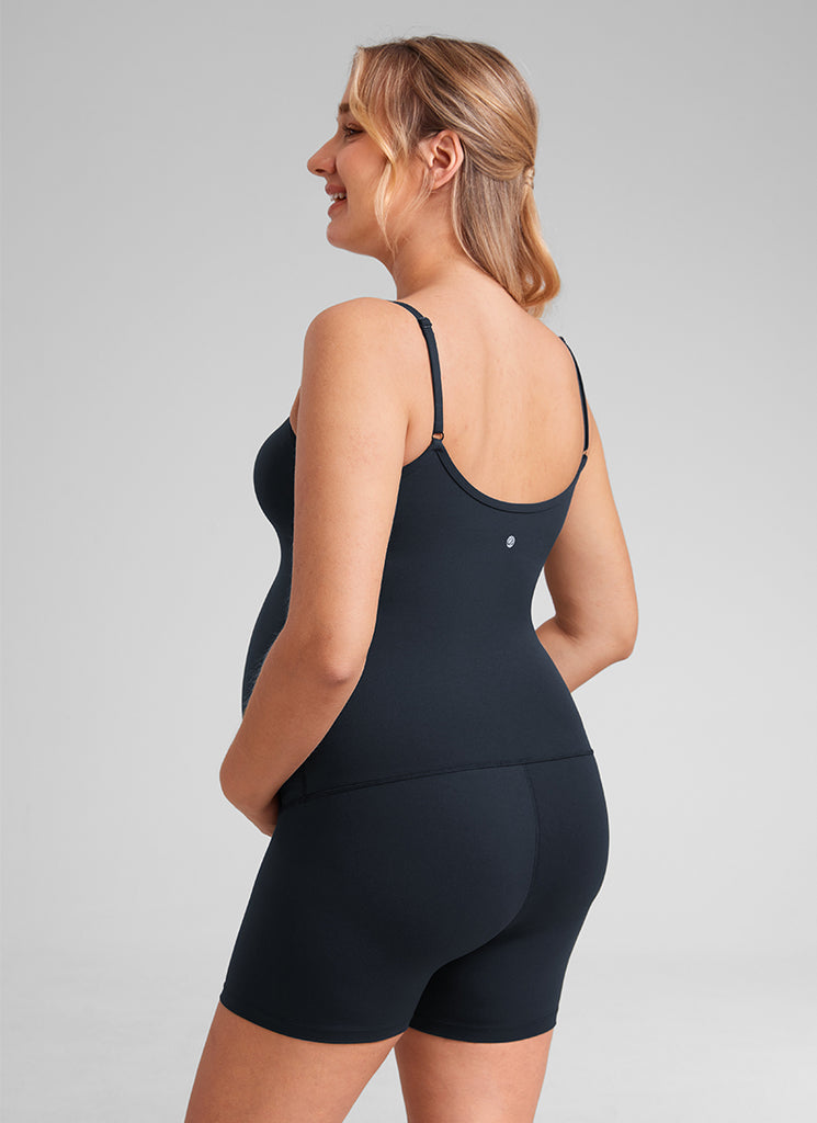 CRZ YOGA Women's Maternity Yoga Tight Fit Romper Shorts Bodysuits Black