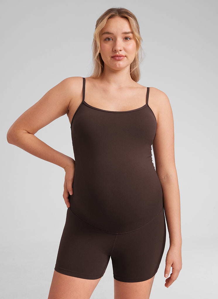 CRZ YOGA Women's Maternity Yoga Tight Fit Romper Shorts Bodysuits Hot Fudge Brown