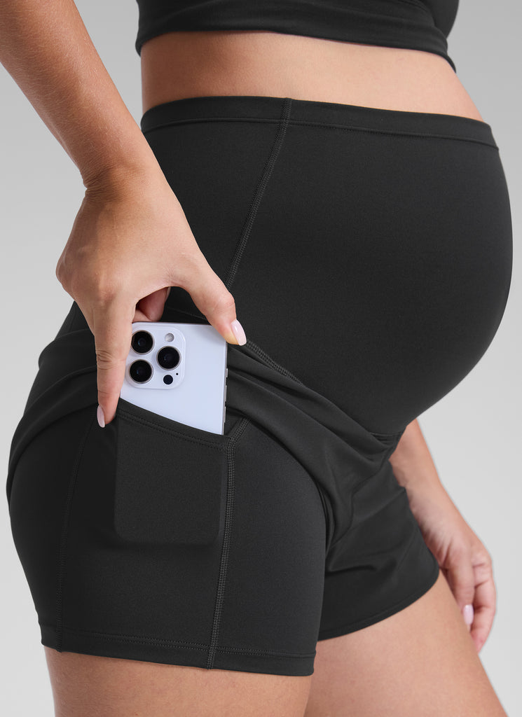 CRZ YOGA Women's Feathery-Fit Soft Maternity High Waisted Shortrs Black