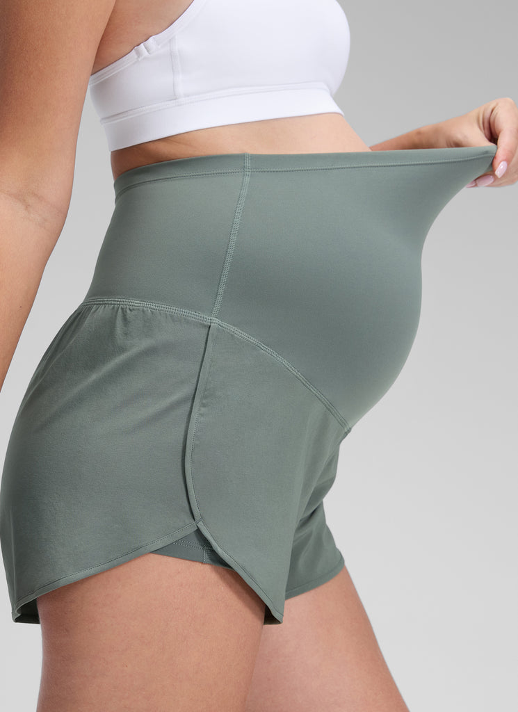 CRZ YOGA Women's Feathery-Fit Soft Maternity High Waisted Shortrs Grey Sage