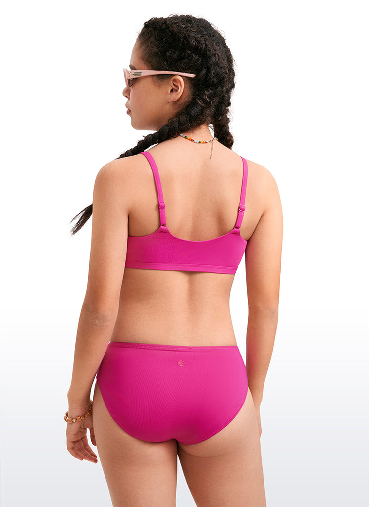 CRZ YOGA Girls Swim Bikini Set Scoop Neck Mid Rise Bottom Swimsuit Hibiscus Purple