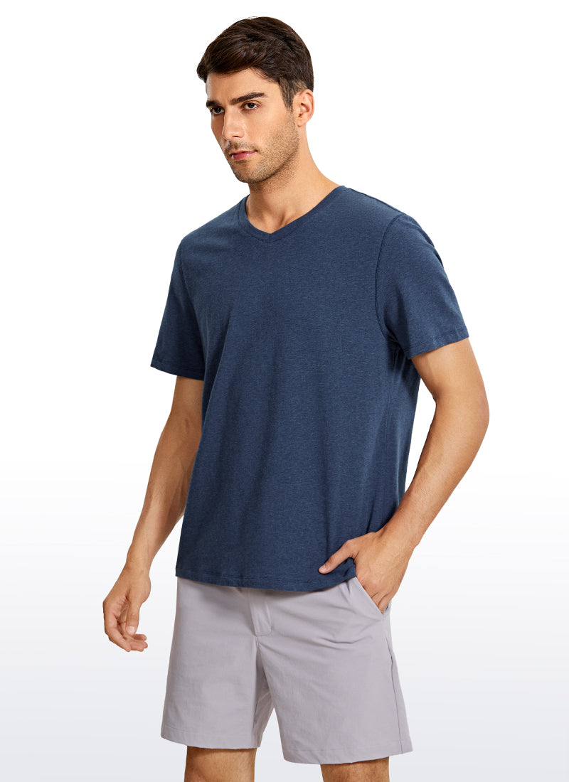 Pima Cotton Short Sleeve V Neck - Navy heather