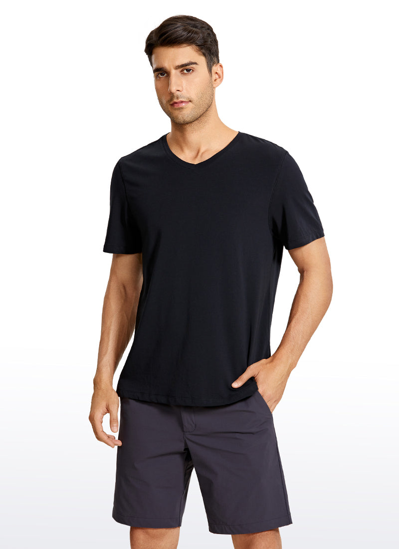 Pima Cotton Short Sleeve V Neck - Black