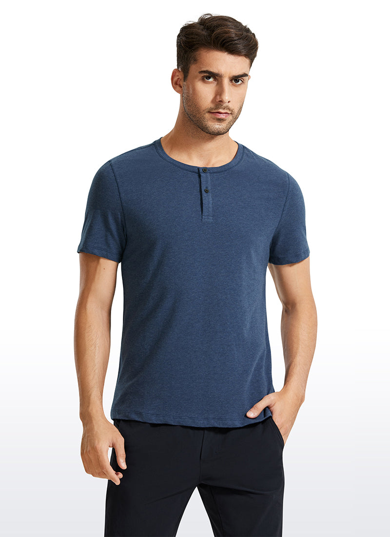 Pima Cotton Henley Short Sleeves - Navy heather