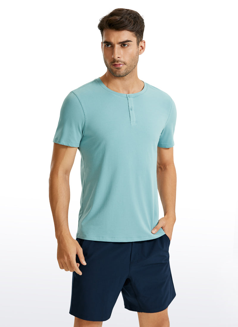 Pima Cotton Henley Short Sleeves - Pure Blue