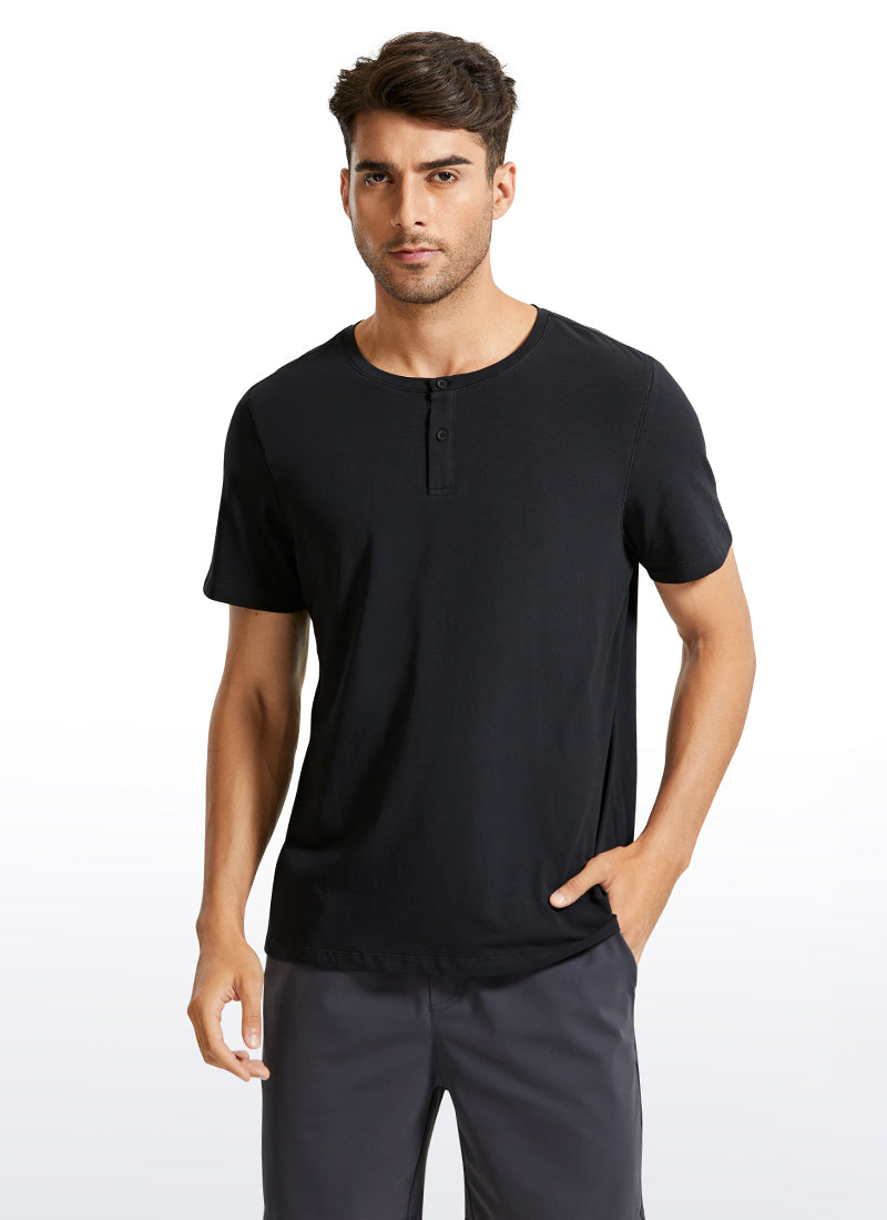 Pima Cotton Henley Short Sleeves - Black