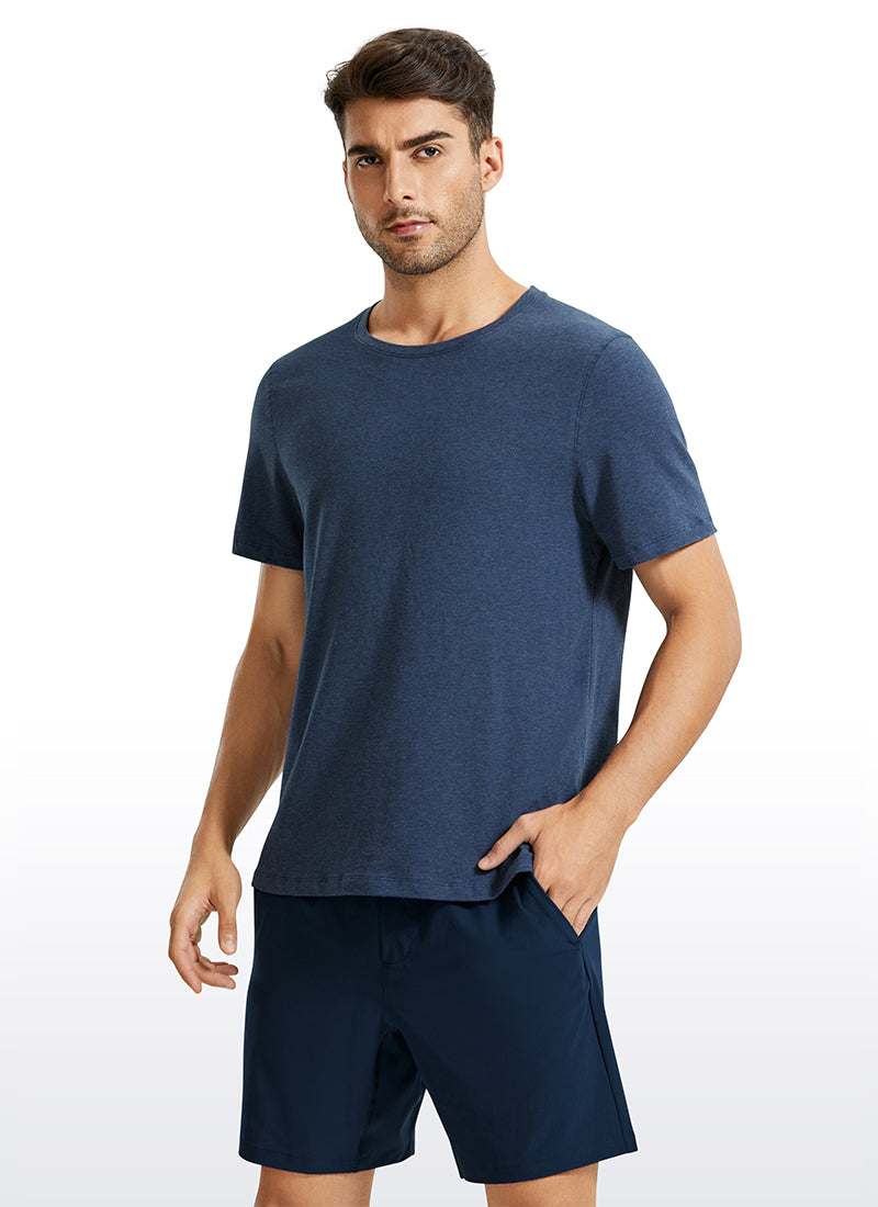 Pima Cotton Short Sleeve Round Neck - Navy heather