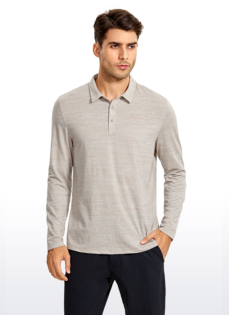 Heather Polo Long Sleeves - Khaki Apricot Heather